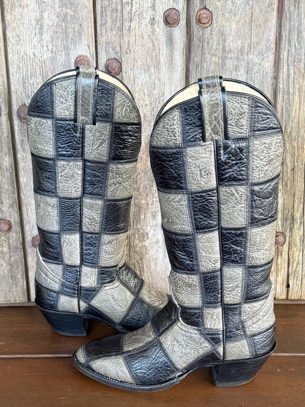 Vintage Hondo Patchwork Leather Design Handmade Women's Cowboy Boots